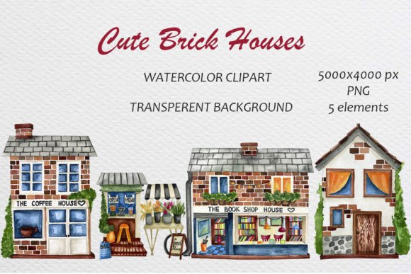 Cute Fairytale Houses Watercolor Clipart