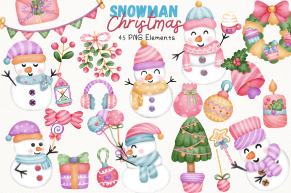 Snowman Christmas 45 Cliparts Collection