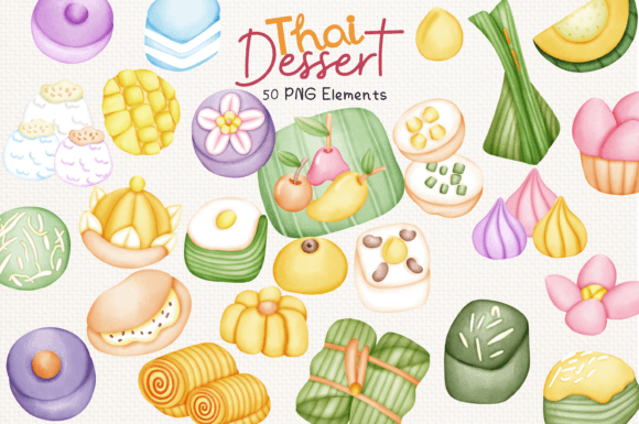 Thai Dessert 50 Cliparts Collection: A Creative Resource for Digital Design