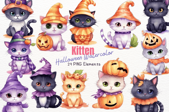Unlocking the Potential of Kitten Halloween Watercolor 29 Cliparts for Professional Design