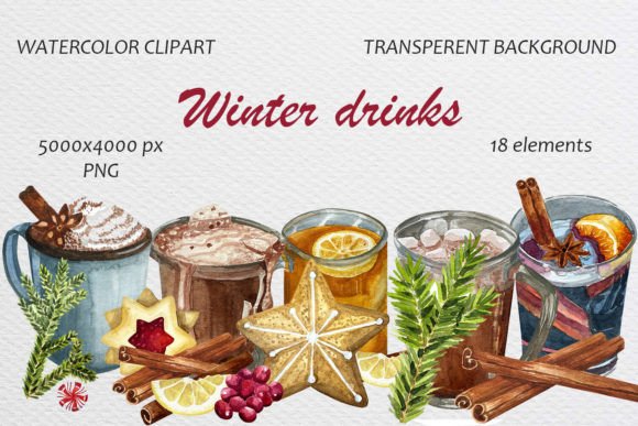 Watercolor Winter Drinks & Cookies Clip Art